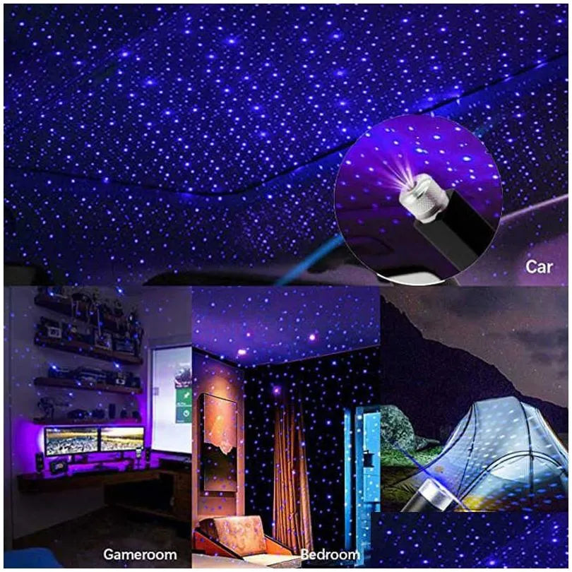 Star Lamp USB Car Star Ceiling Light Sky Projection Lamp Romantic Night Lights Car Fancy Lights (Red)