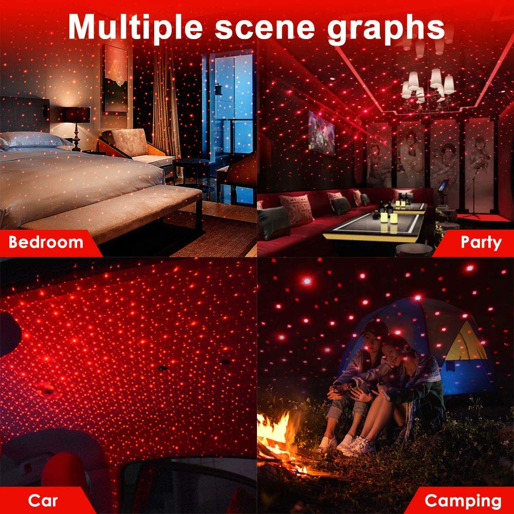 Star Lamp USB Car Star Ceiling Light Sky Projection Lamp Romantic Night Lights Car Fancy Lights (Red)