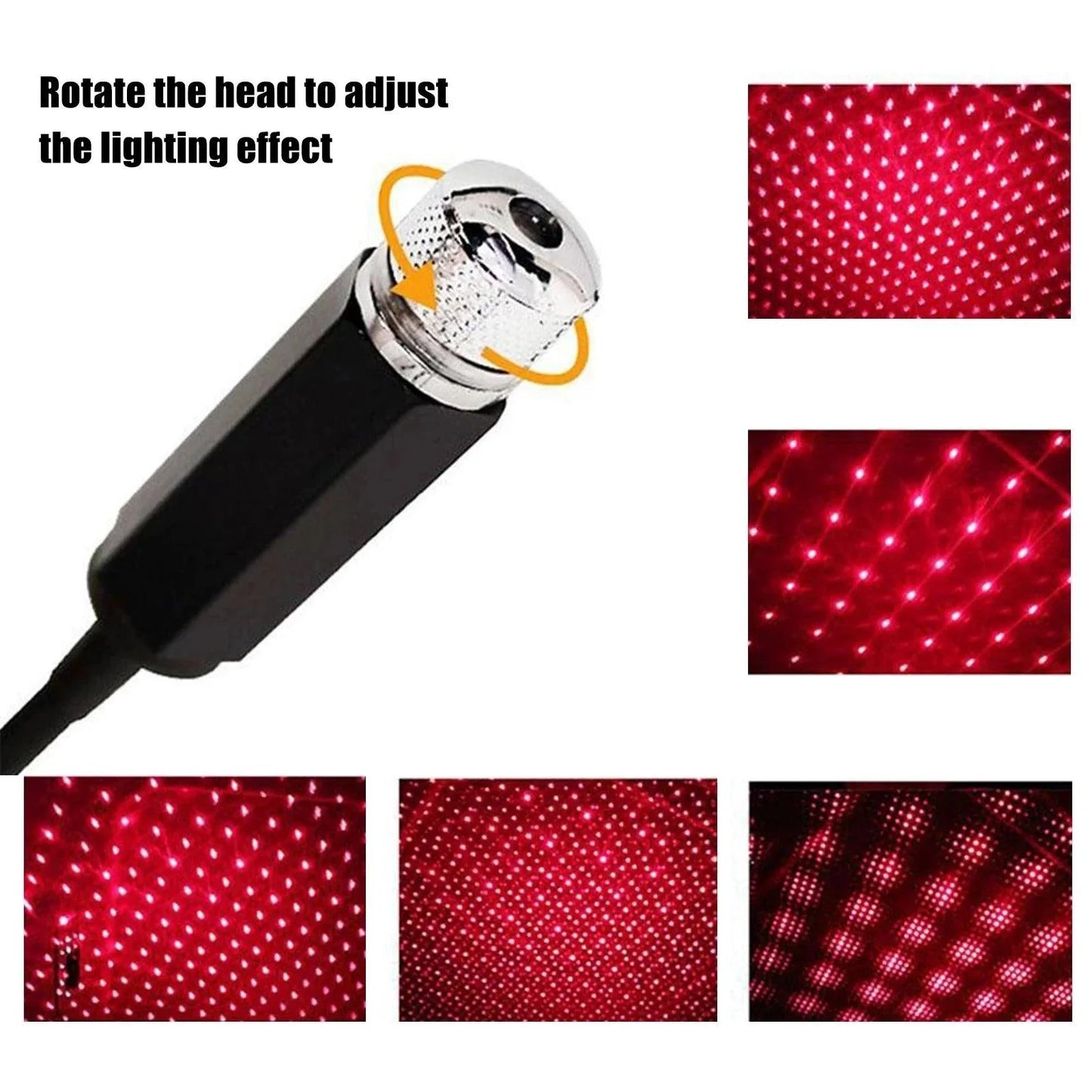 Star Lamp USB Car Star Ceiling Light Sky Projection Lamp Romantic Night Lights Car Fancy Lights (Red)