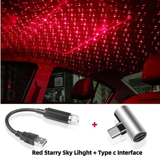 Star Lamp USB Car Star Ceiling Light Sky Projection Lamp Romantic Night Lights Car Fancy Lights (Red)